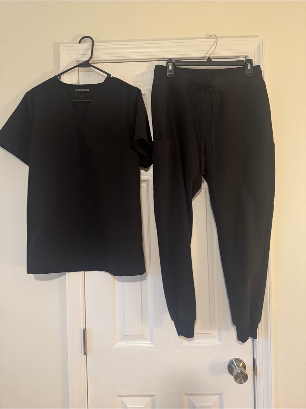 Mandala Women’s Black Scrub Top and Jogger Set